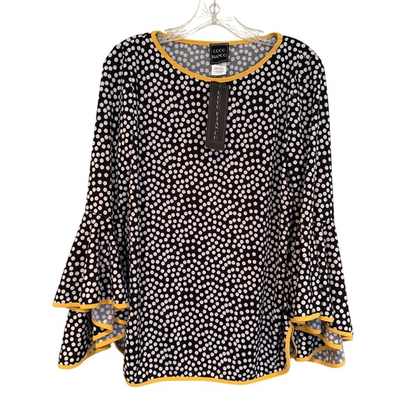 Coco Bianco Tops - COCO BIANCO Polka Dot Bell Sleeve Blouse Womens M Black Feminine Career Workwear